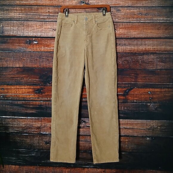 American Eagle Pants Size 8 Long Corduroy Mom Straight Jean Khaki Tan High Rise - Picture 3 of 11